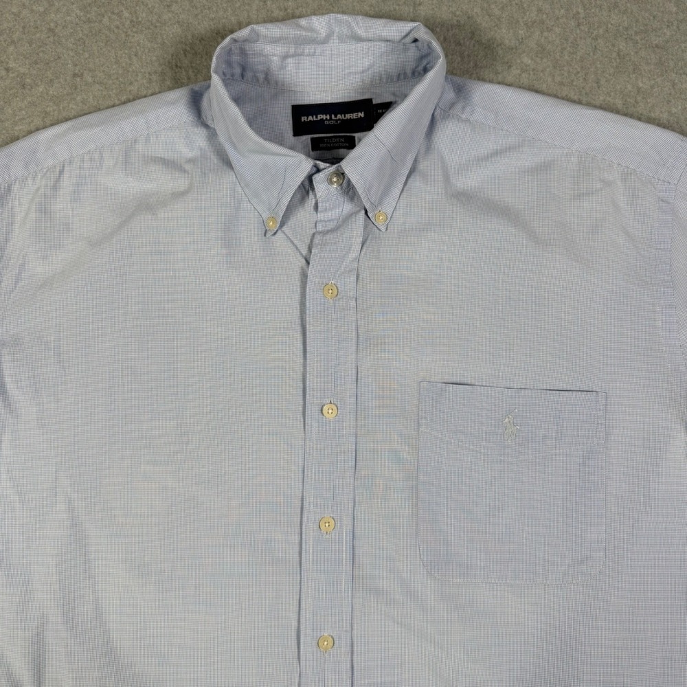 Ralph Lauren Golf Tilden XL Blue Check Short Sleeve Cotton Button Down Shirt